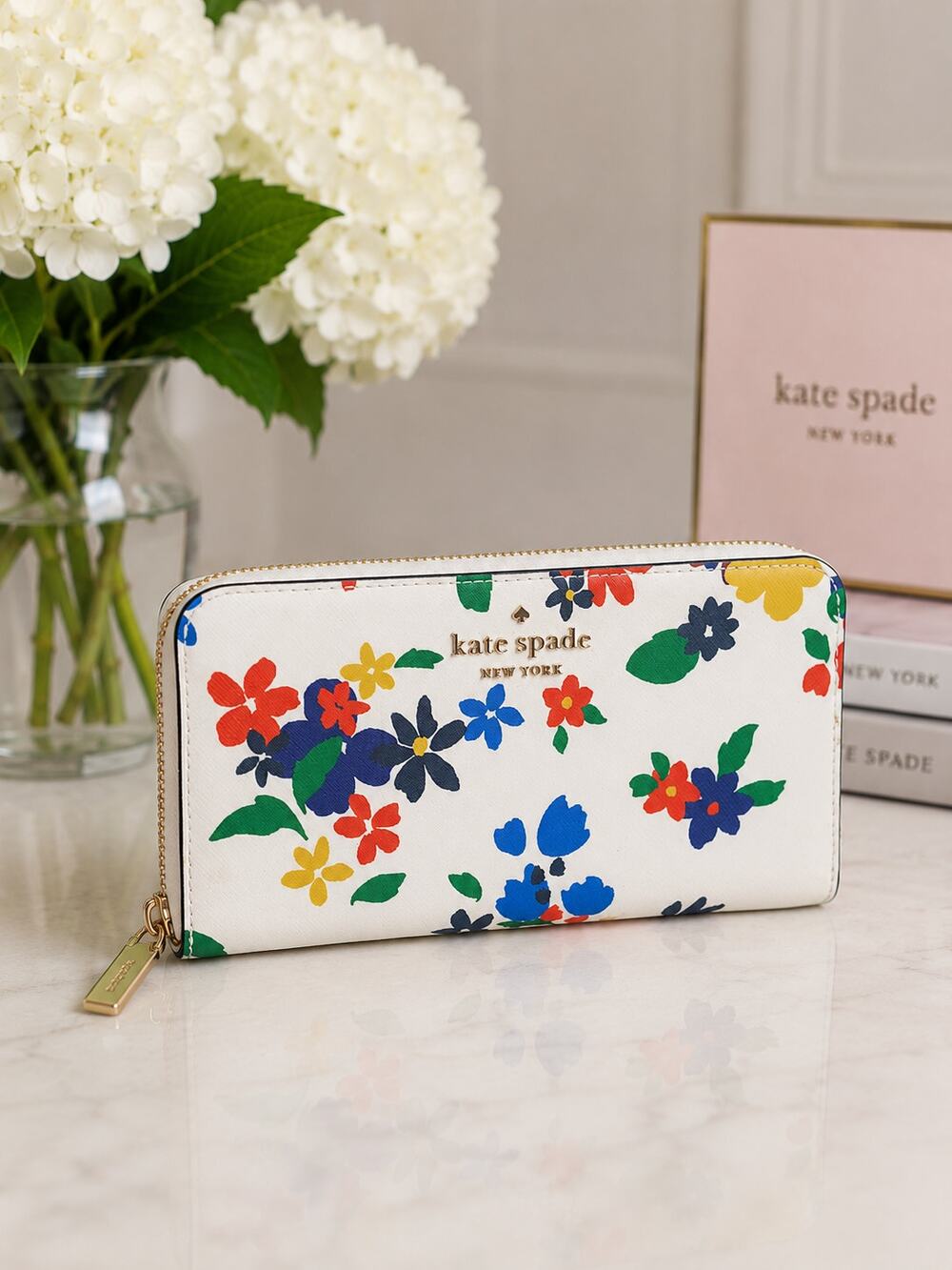 Kate Spade Dawn Breezy Floral Black Multi Large Continental Zip Wallet